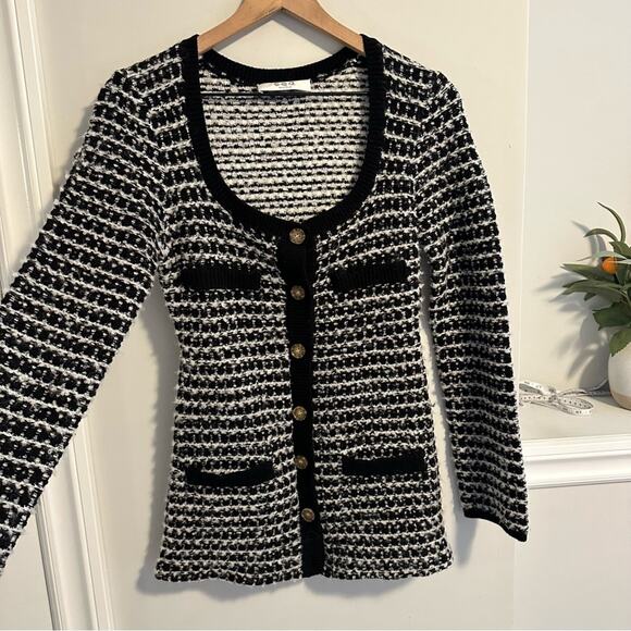 Sea New York Black White Textured Knit Button Front Cardigan Jacket XS - Picture 6 of 10